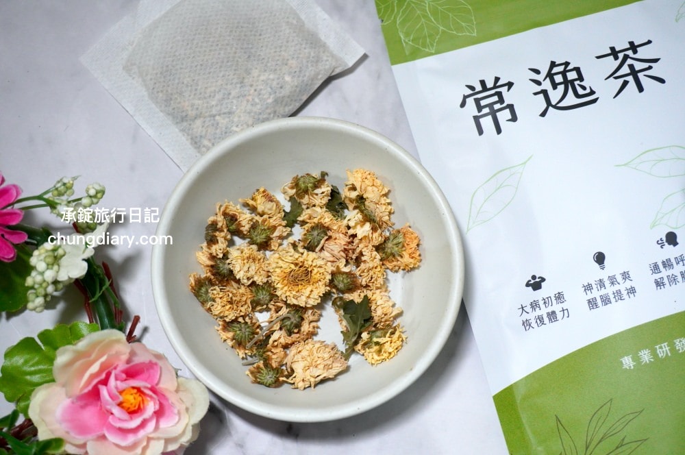 漢方養生茶推薦【常逸茶】全德中醫團隊研發，添加中藥與花草原料：金錢薄荷、西洋參、桔梗、陳皮、桑葉、甘草、菊花、乾薑。主打補充營養、調養正氣、減緩腦霧的茶品！
