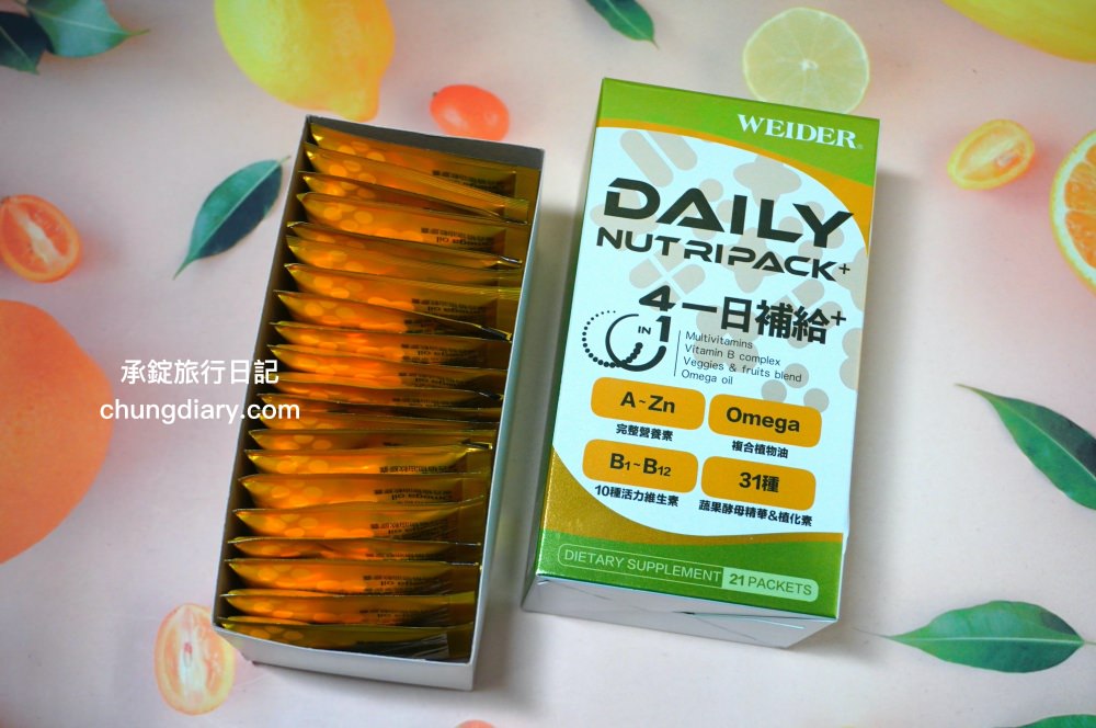 專為上班族設計綜合維他命【威德一日補給+】WEIDER威德保健品，4效合一的營養補給包！綜合維生素礦物質＋複合莓果、完整B群、Omega-369複合植物油、31種蔬果酵素精華。