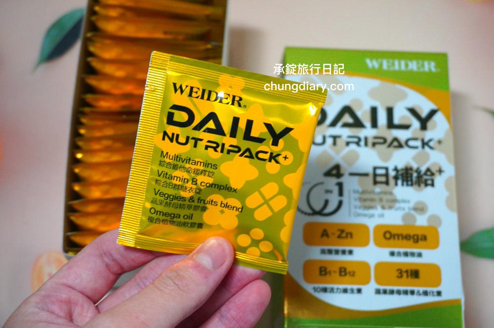 專為上班族設計綜合維他命【威德一日補給+】WEIDER威德保健品，4效合一的營養補給包！綜合維生素礦物質＋複合莓果、完整B群、Omega-369複合植物油、31種蔬果酵素精華。