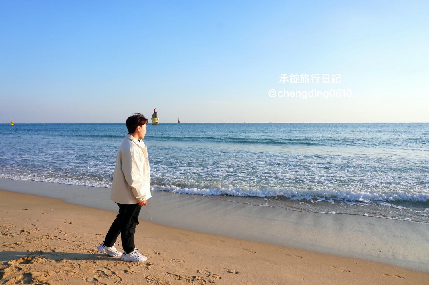 韓國冬天這樣玩！釜山海雲台海水浴場｜海鷗｜沙灘｜看著大海吃草莓